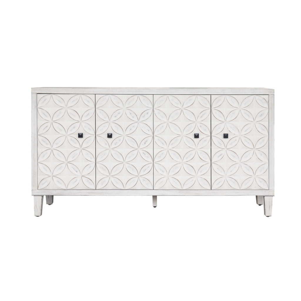 White Wash 4-Door Sideboard Cabinet with Adjustable Shelves