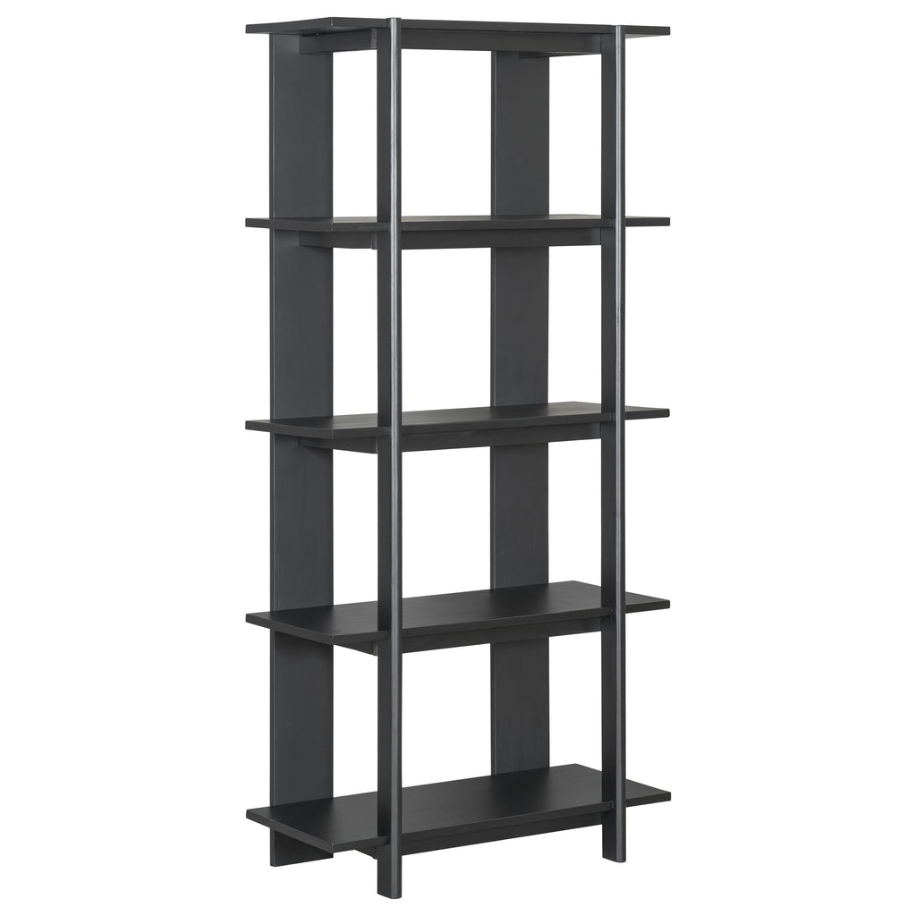 4-Tier Wooden Open Bookcase with Ebonized Finish - Acacia
