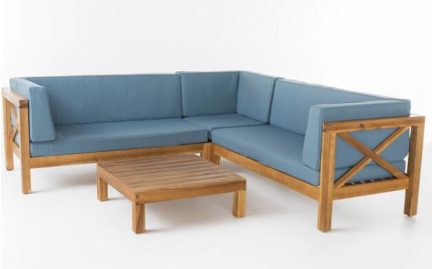 Brava X-Back 4-Piece Outdoor Sofa Set with Water-Resistant Cushions - Blue