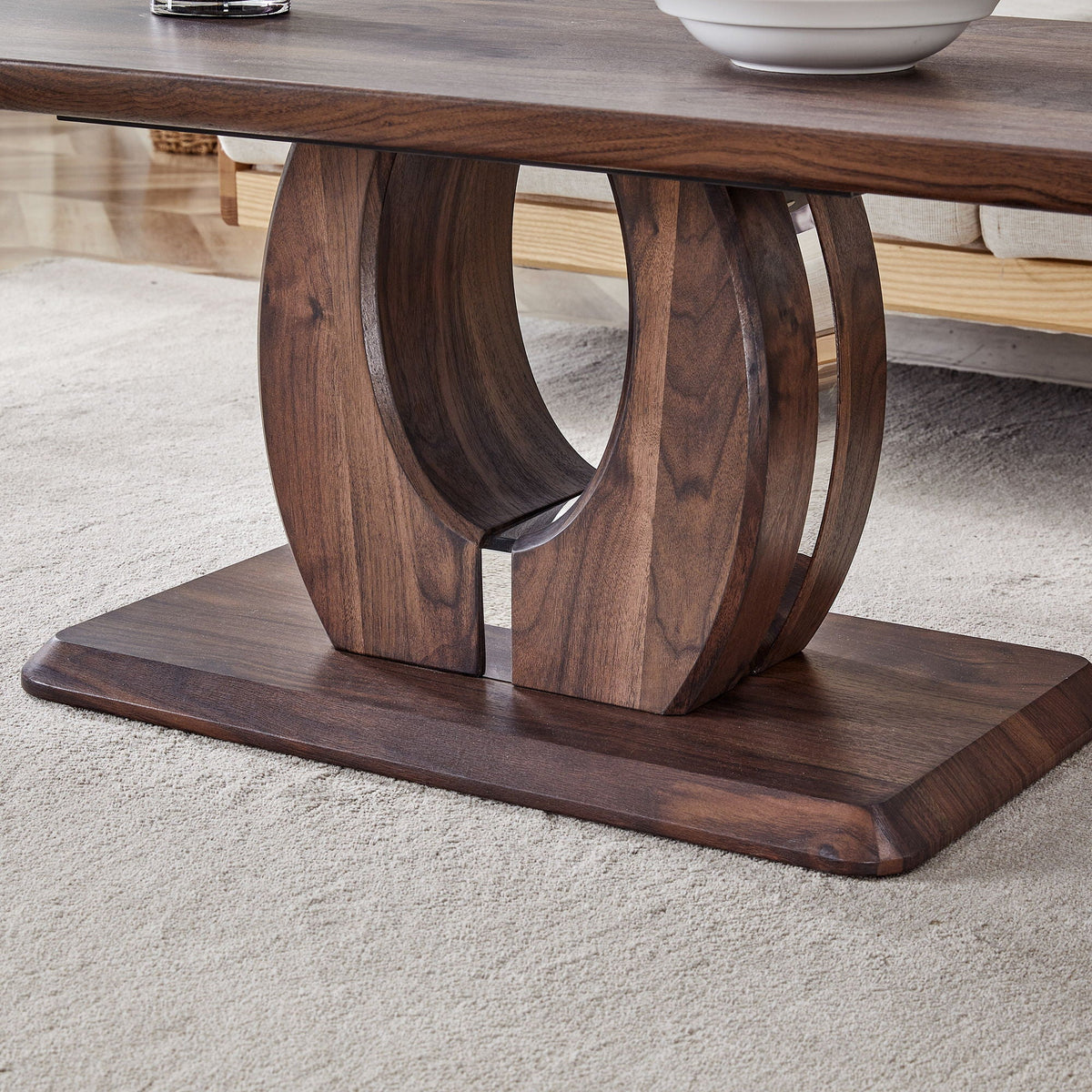 Modern Minimalist Rectangular Coffee Table with Walnut Grain Finish - Dark Brown