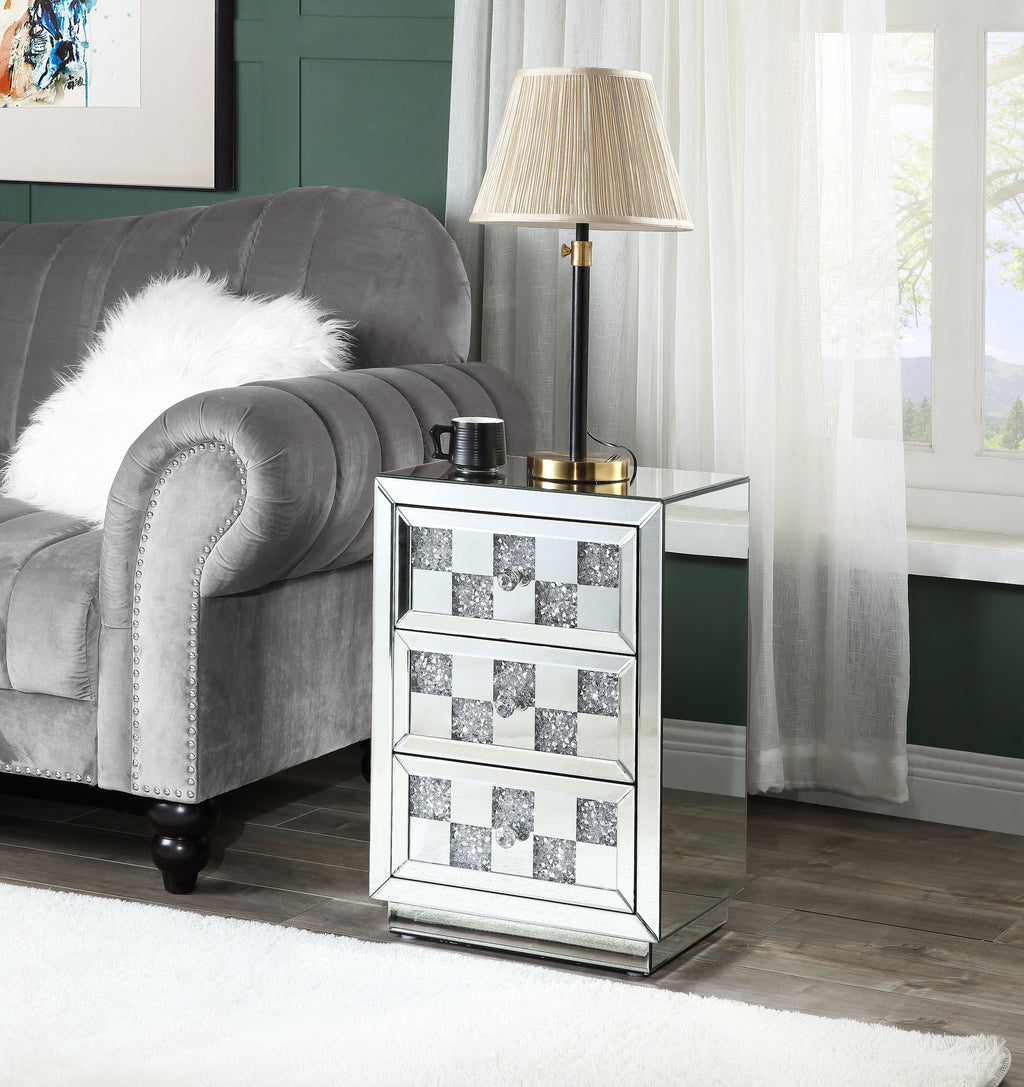 Mirrored Accent Table with Faux Diamond Drawers - Silver