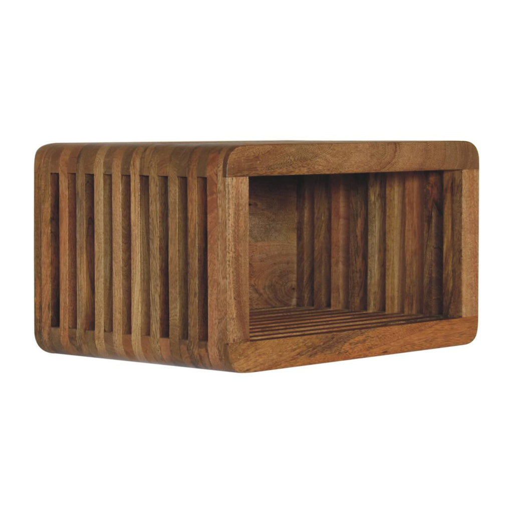 Soba Wall-Mounted Bedside Nightstand with Open Storage - Natural Mango Wood