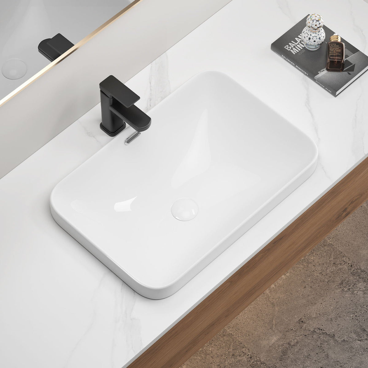 Undermount Bathroom Sink with Seamless Integration - Milk White