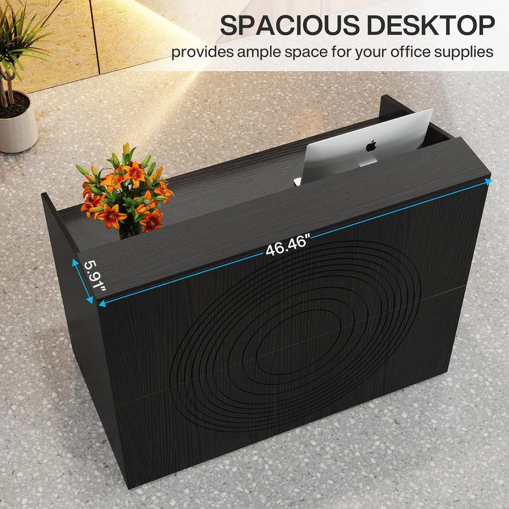 Modern Reception Desk with Cable Grommet & Privacy Panels - Black or White