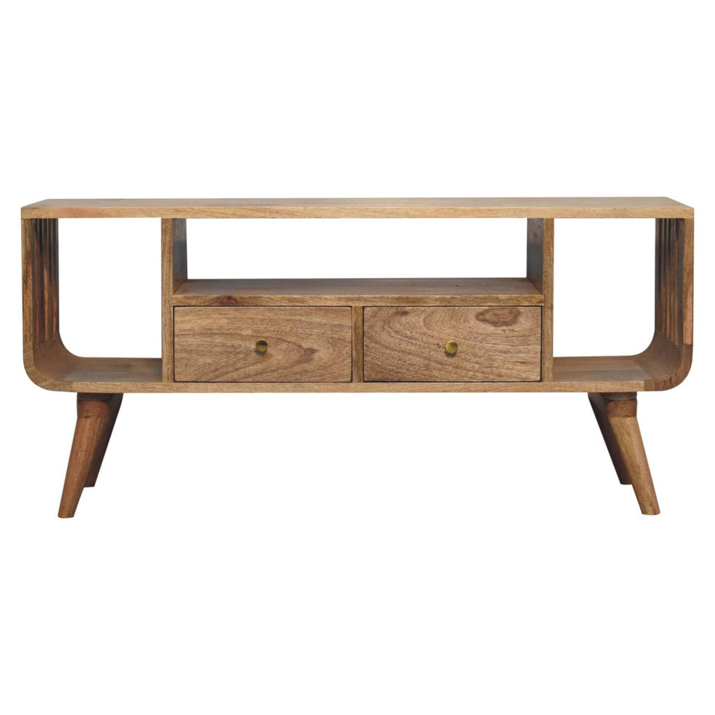 Solid Wood Nordic Media Unit with Ridged Design - Natural Oak