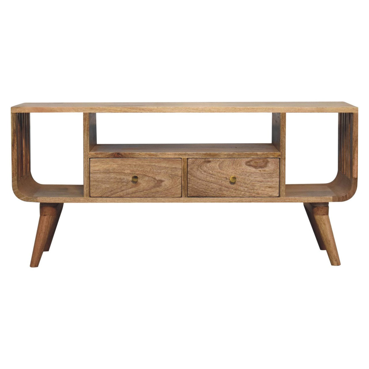 Solid Wood Nordic Media Unit with Ridged Design - Natural Oak