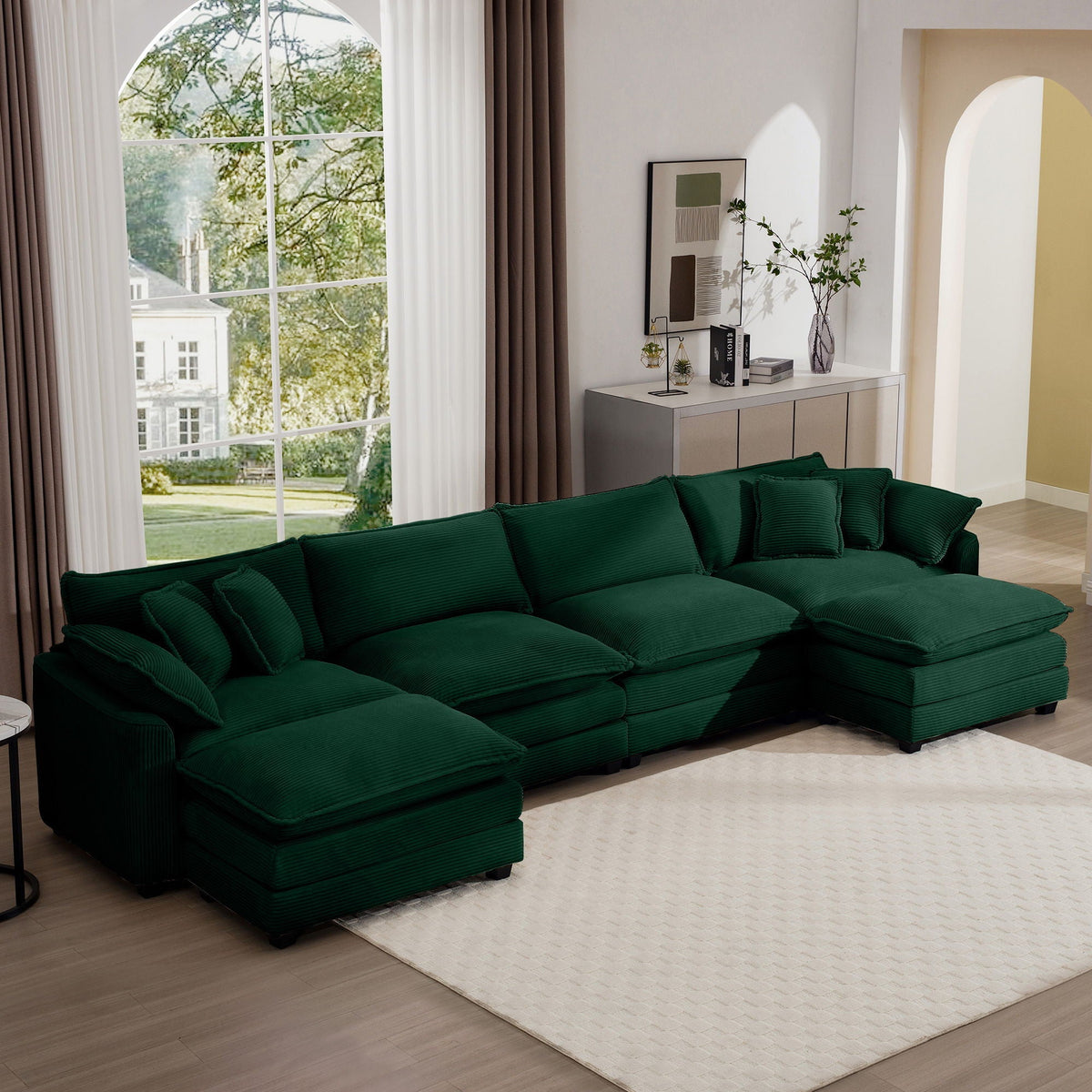 Modern Oversized Modular Cushion Sofa With Ottoman, Low Back, Deep Seating Sofa Set