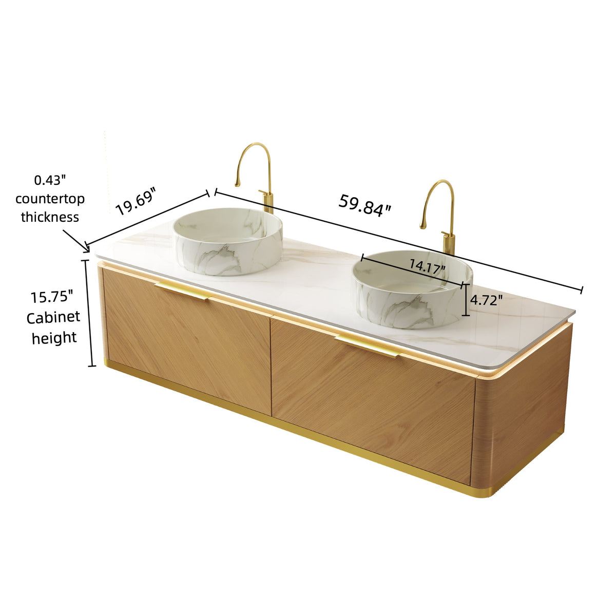 60" Bathroom Vanity with Sintered Stone Top and Ceramic Sinks - Dark Walnut