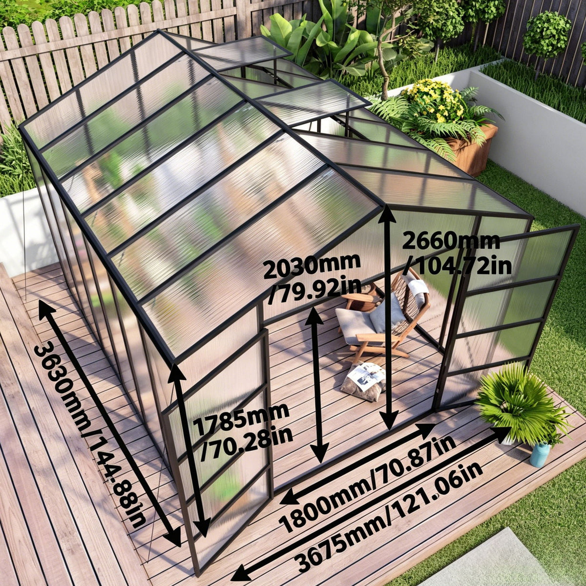 Gain Height Windproof Greenhouse with Heavy-Duty Frame - Black