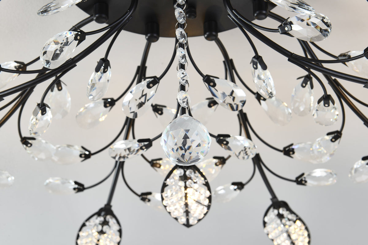 15-Light Chandelier with Crystal Accents - Matte Black