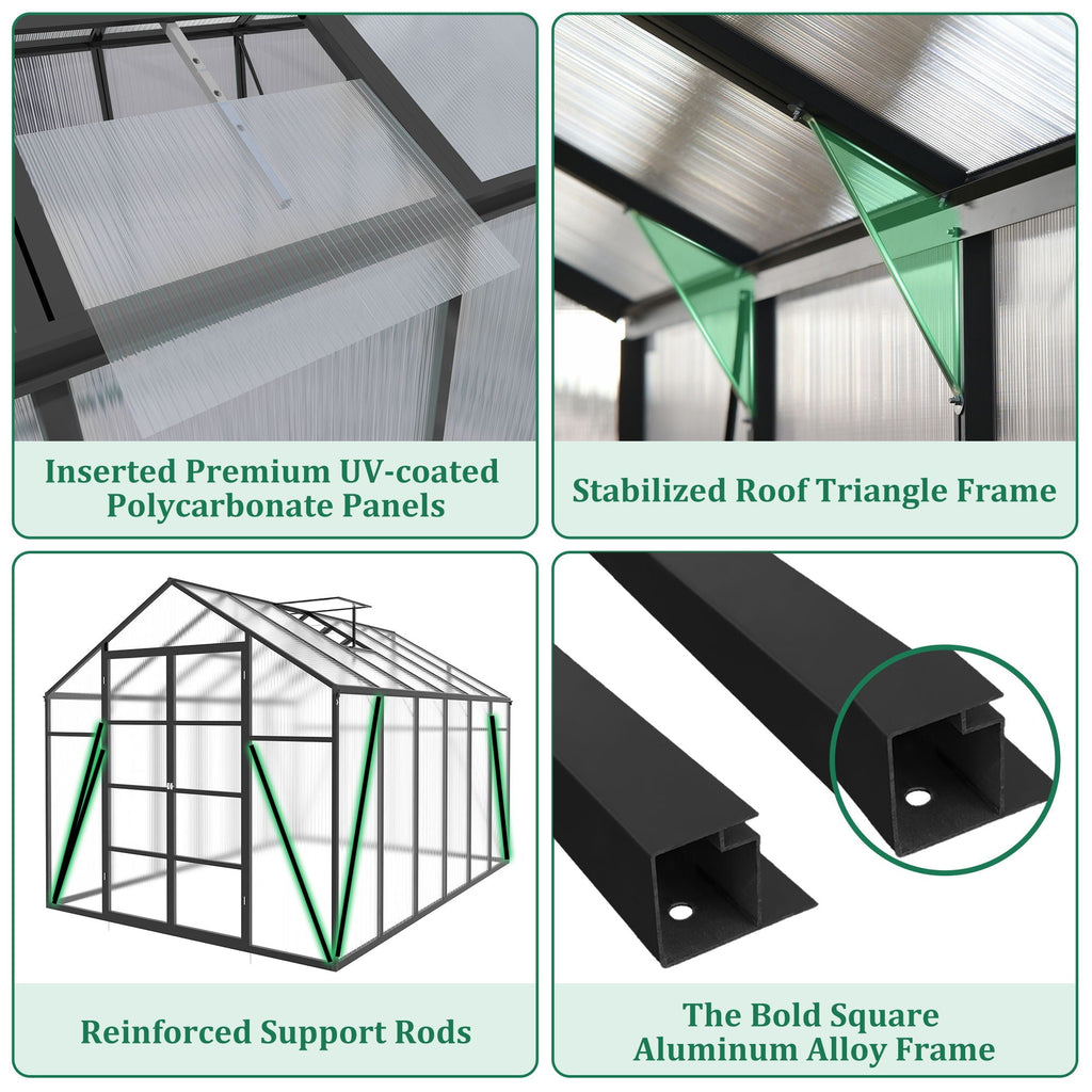Gain Height Windproof Greenhouse with Heavy-Duty Frame - Black