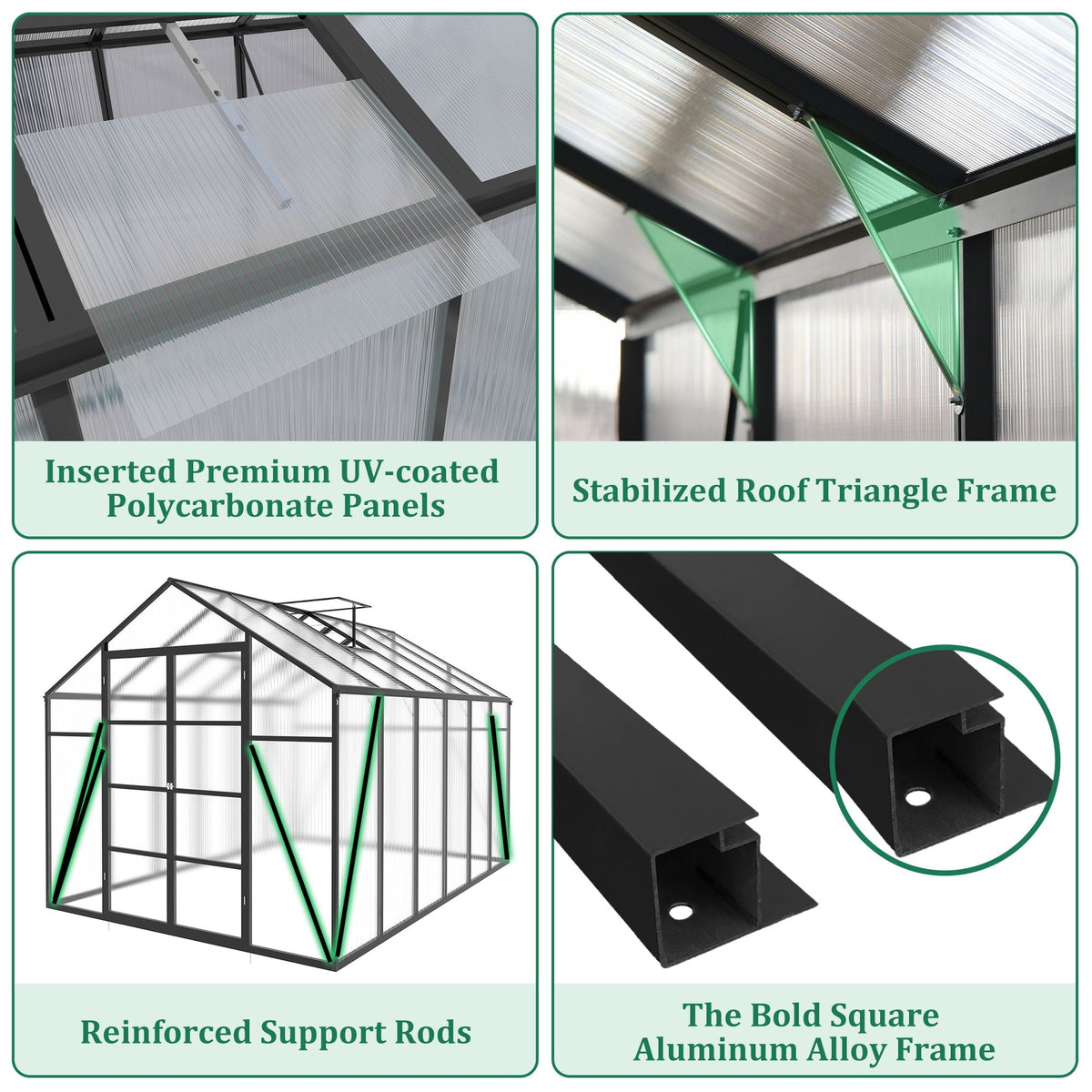 Gain Height Windproof Greenhouse with Heavy-Duty Frame - Black