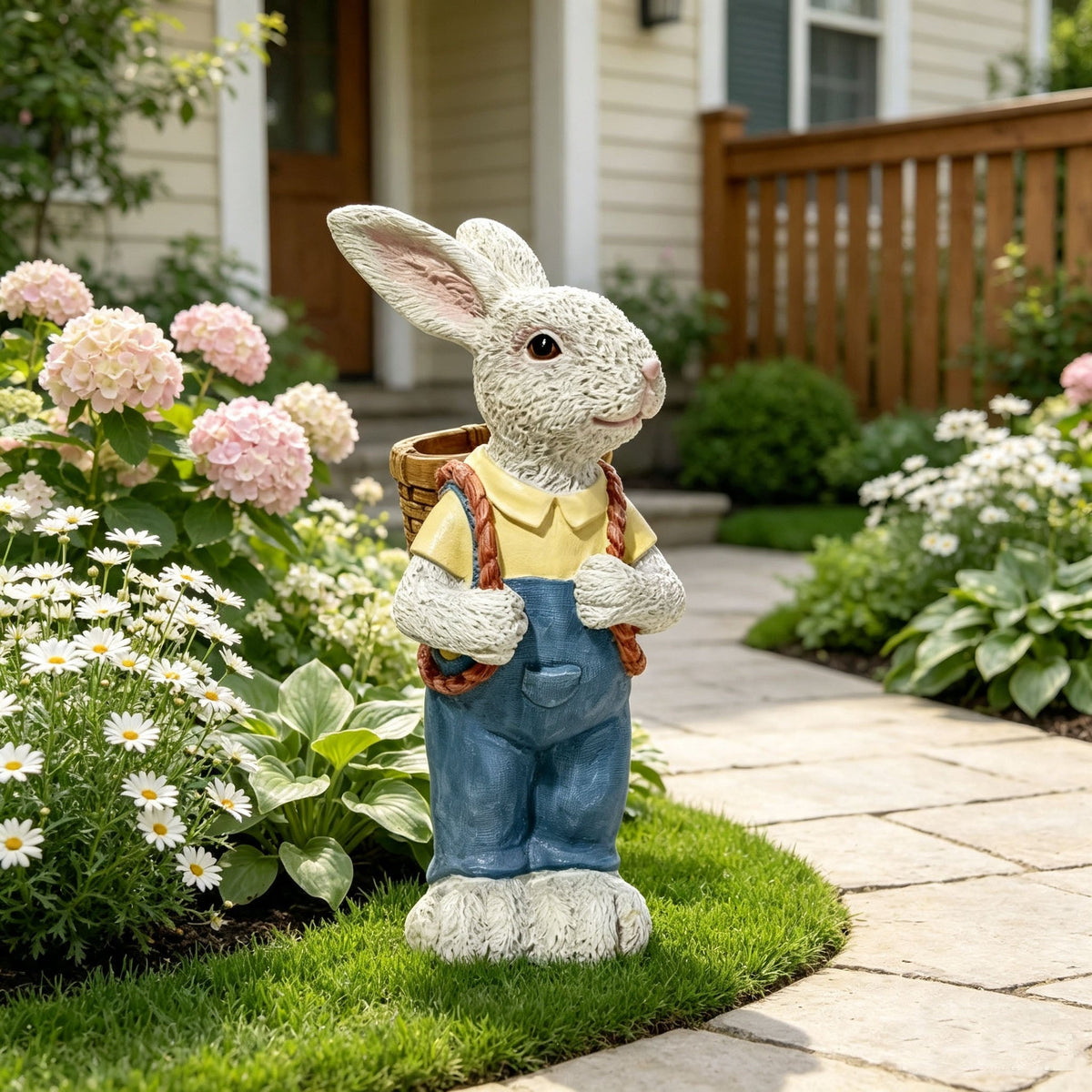 Simulated Couple Rabbit Statue Flower Pot Ornament with Planter - Multi-Color