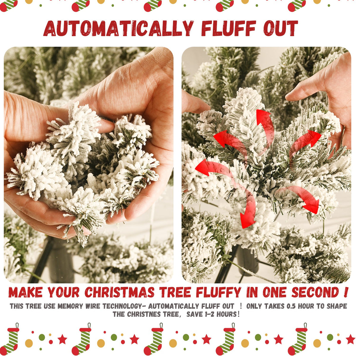 6ft Flocked Pre-Lit Christmas Tree with 300 Warm White Lights - Snow Effect
