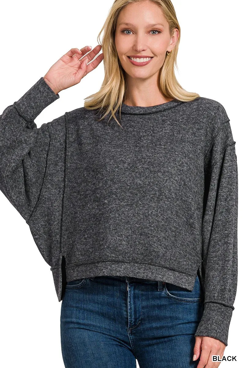 Zenana Brushed Melange Hacci Oversized Pullover