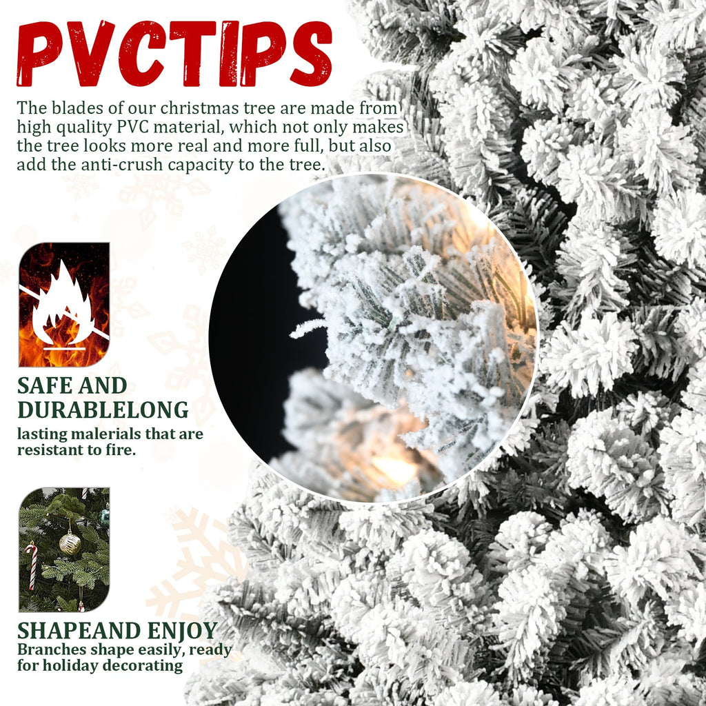 6ft Flocked Pre-Lit Christmas Tree with 300 Warm White Lights - Snow Effect