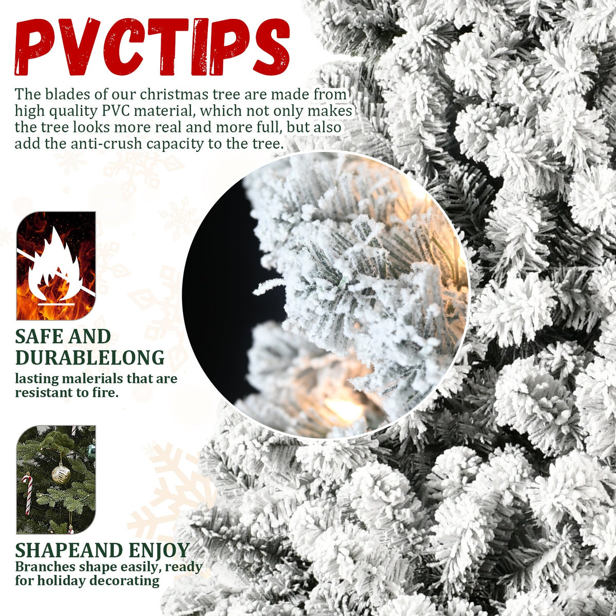 6ft Flocked Pre-Lit Christmas Tree with 300 Warm White Lights - Snow Effect