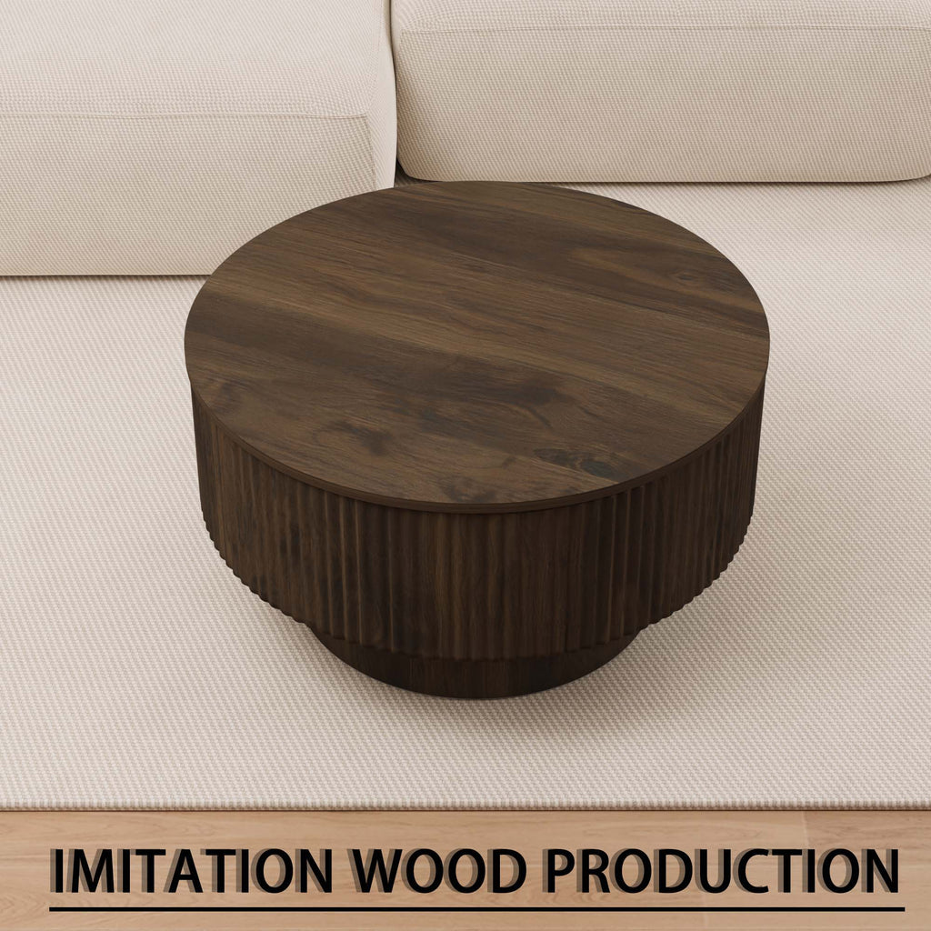 Modern Circular Coffee Table with Stripe Design and Storage Space - Light Brown or Dark Brown