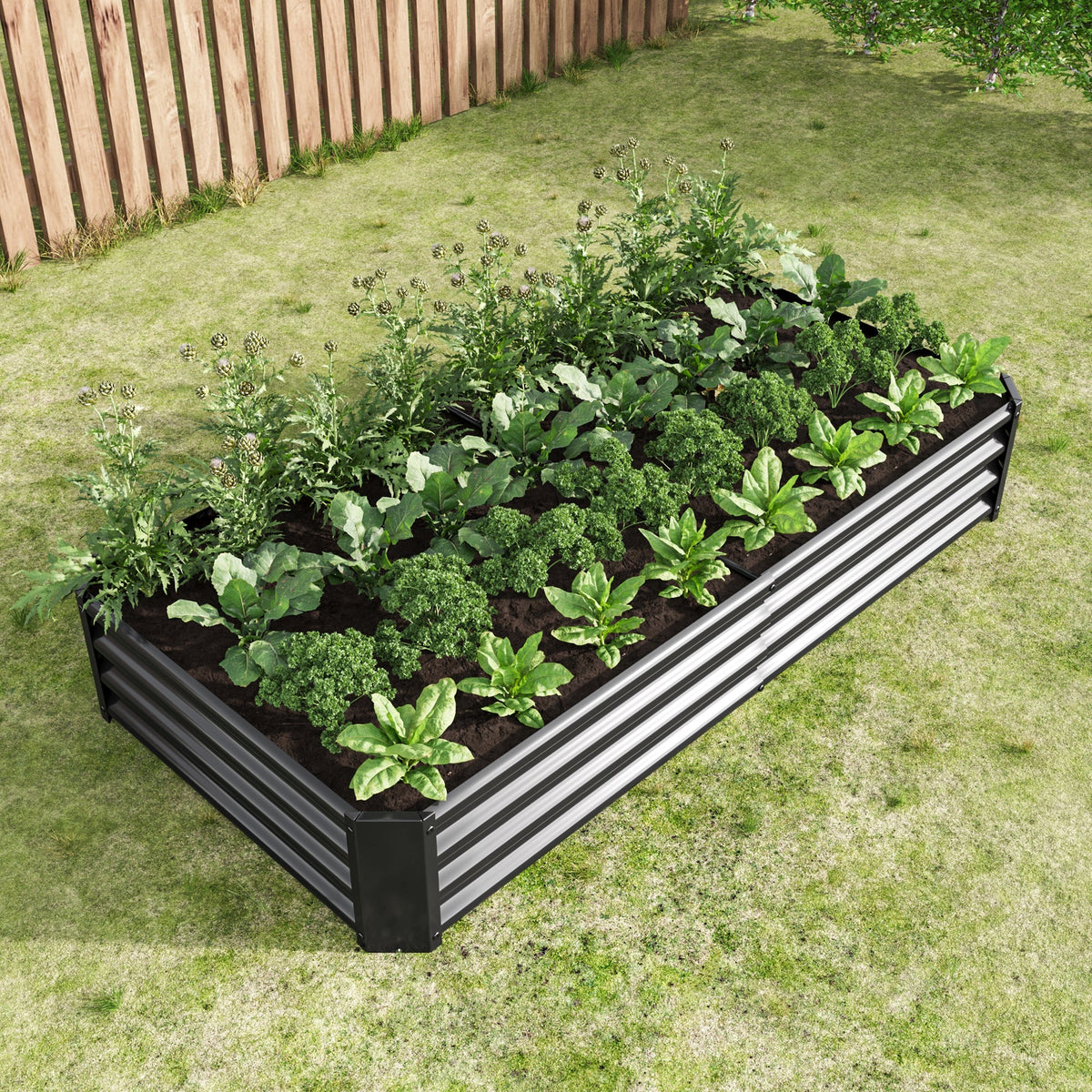 Metal Raised Garden Bed 6x3x1 Ft with Open Base - Silver