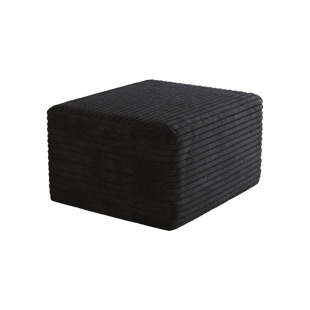 Black Corduroy Sofa Ottoman with Plush Finish - Black