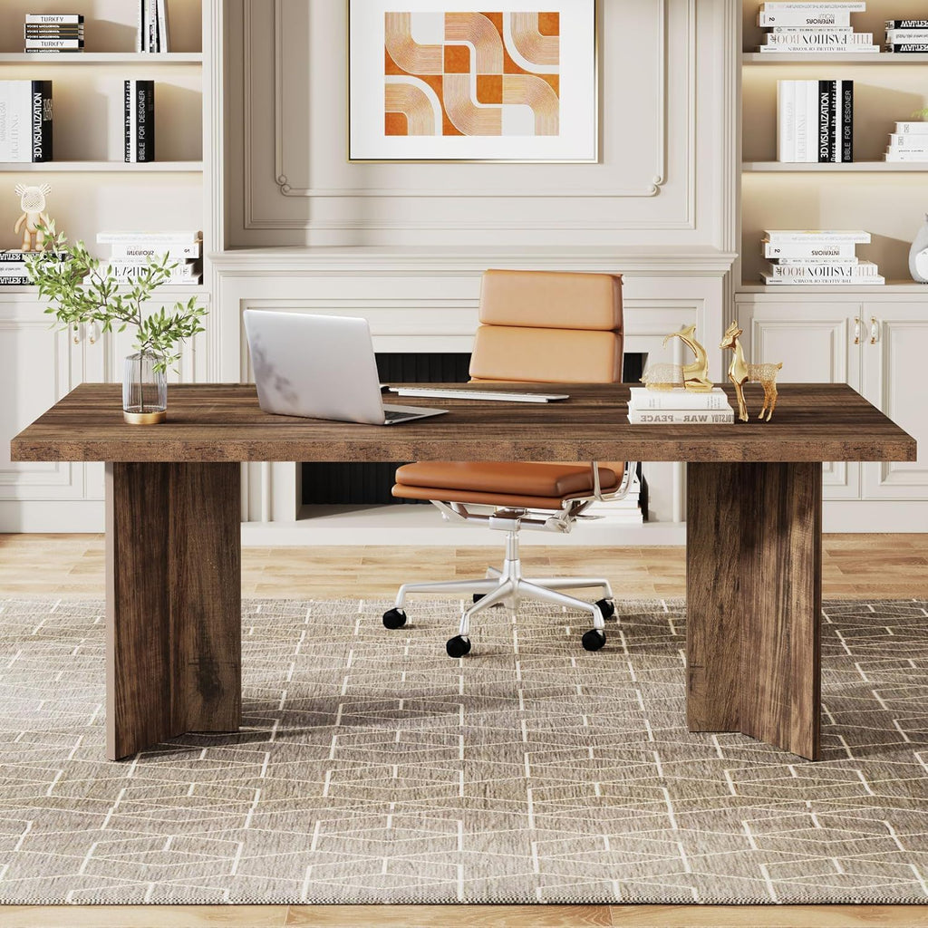 Vintage Executive Desk with Thickened Tabletop – Light Brown or Dark Brown