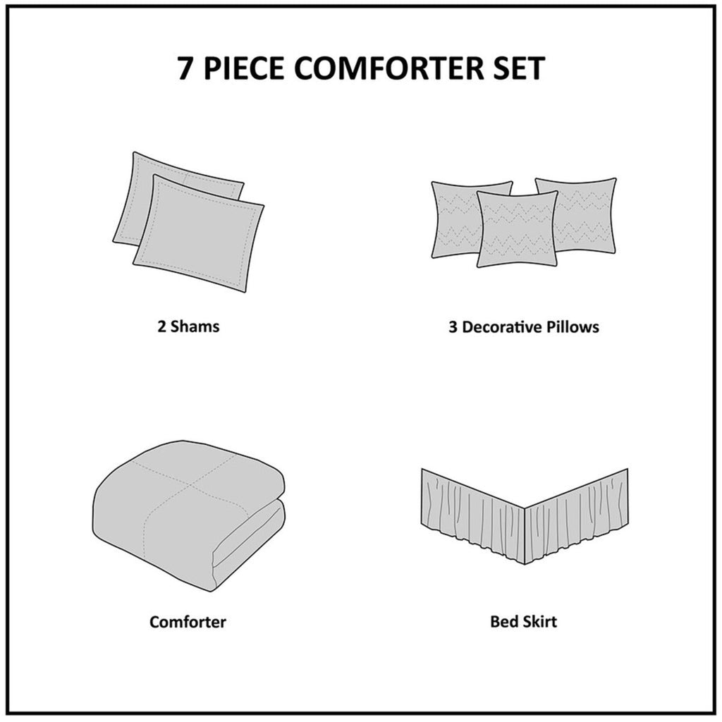 7 Pc Pieced Faux Suede Comforter Set Red King