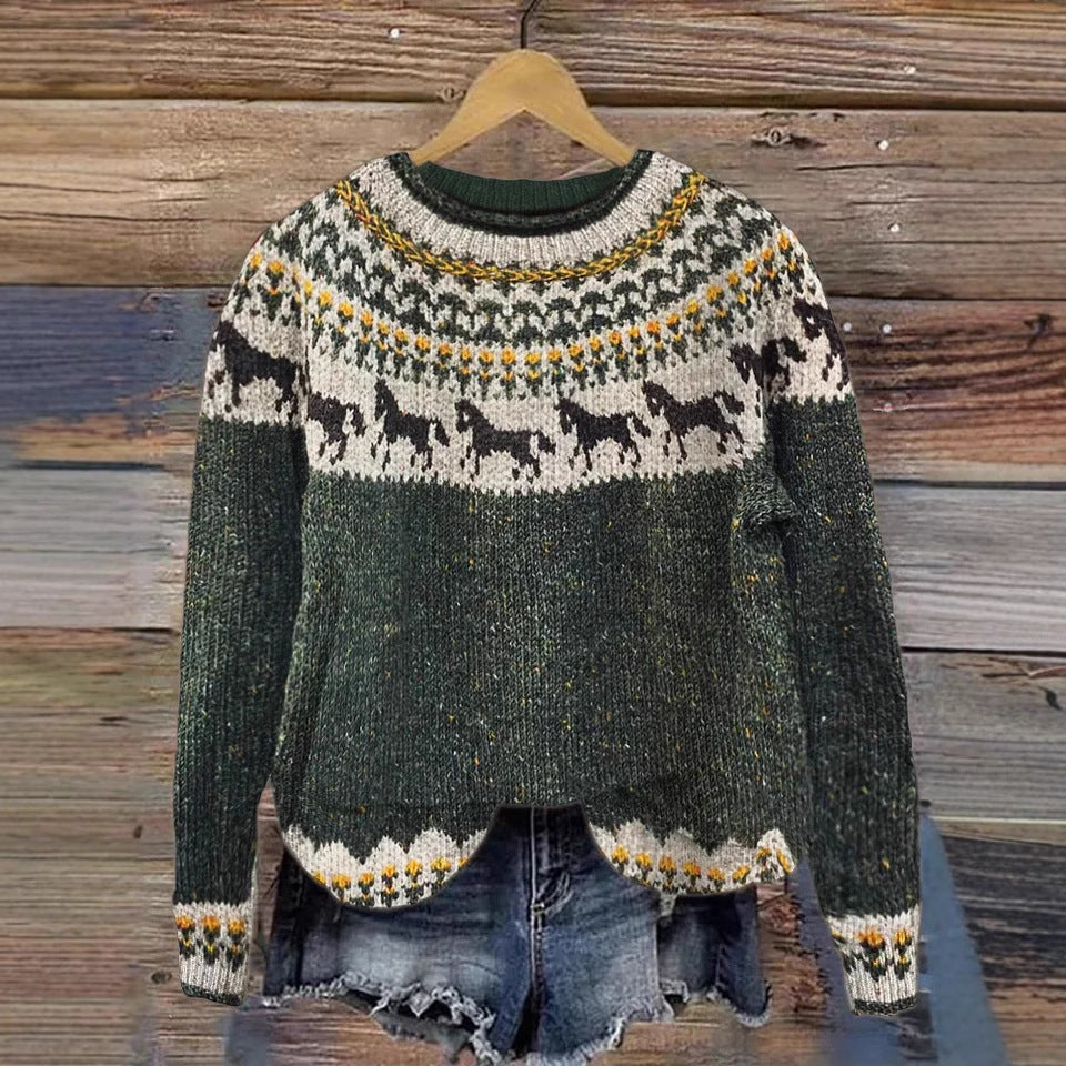 Womens Printed Crew Neck Long Sleeve Sweatshirt Top