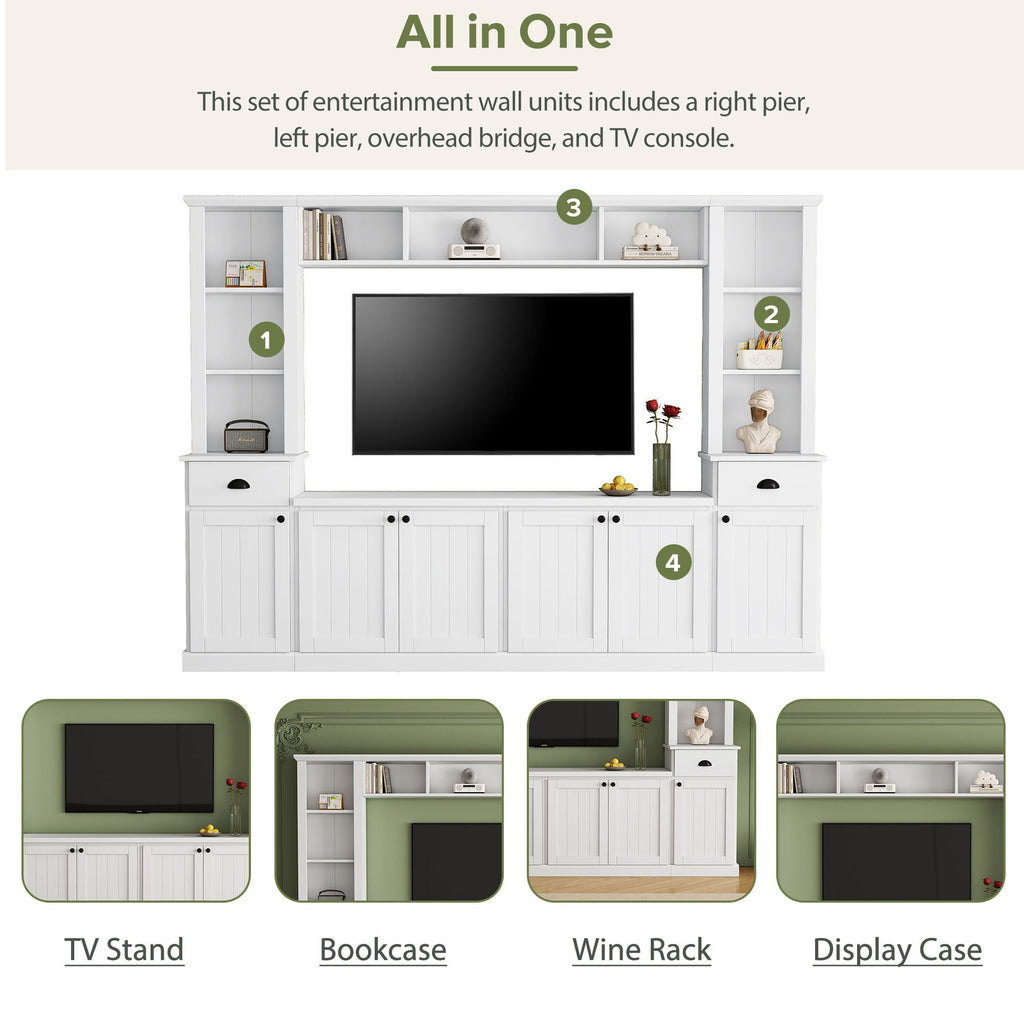 Minimalist Entertainment Wall Unit Set with Adjustable Bridge for TVs Up to 75" - White or Black
