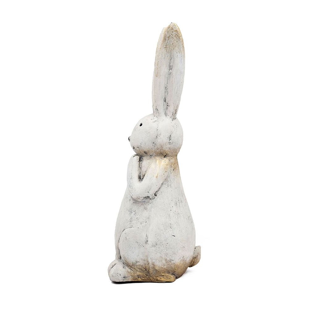 Textured Bunny Figurine with Iron Construction - White