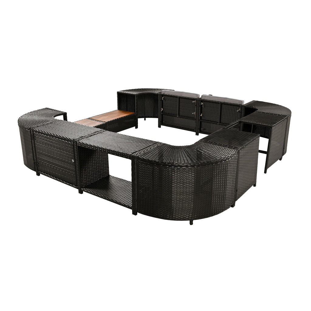 Spa Surround Outdoor Rattan Sectional Sofa Set with Storage - Dark Gray or Beige