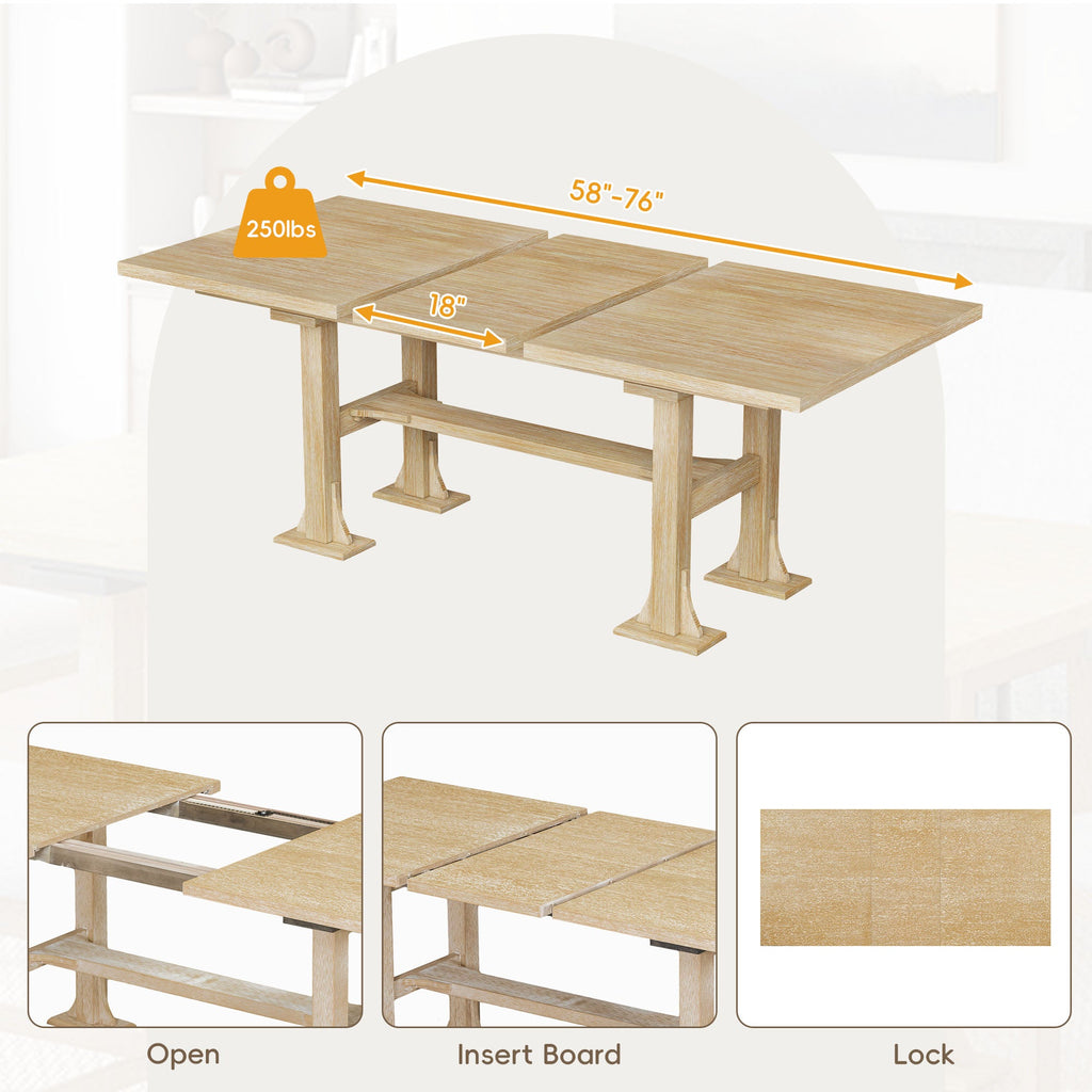 Farmhouse Extendable Dining Table Set with Removable Leaf - Natural Light