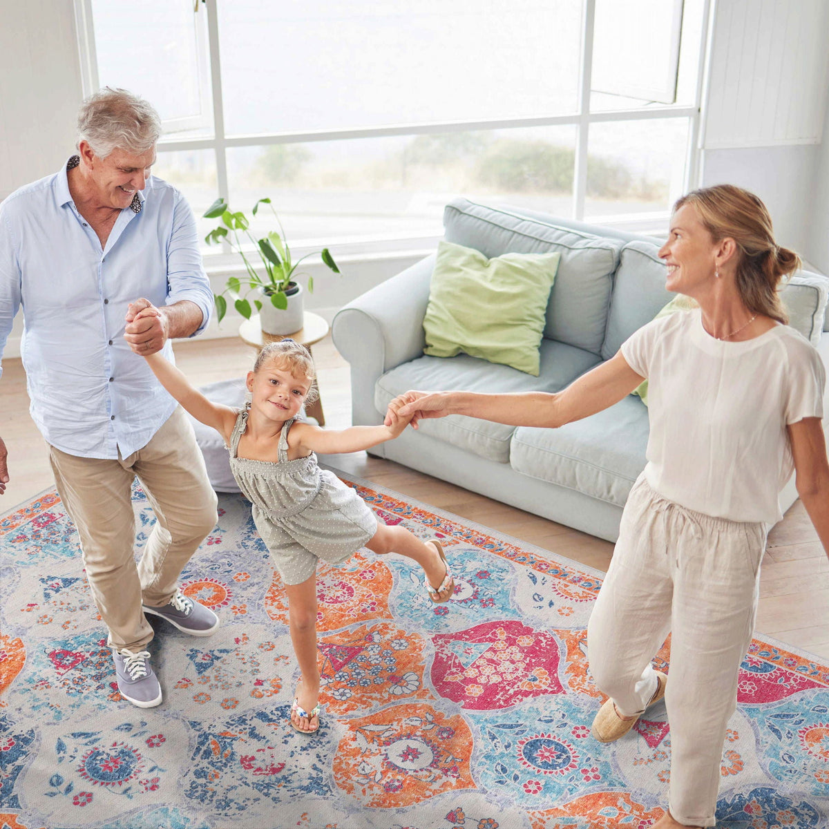 Machine Washable Area Rug with Stain Resistance - Red or Blue