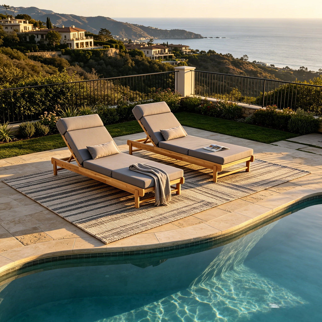 Light Teak Acacia Wood Chaise Lounge Set