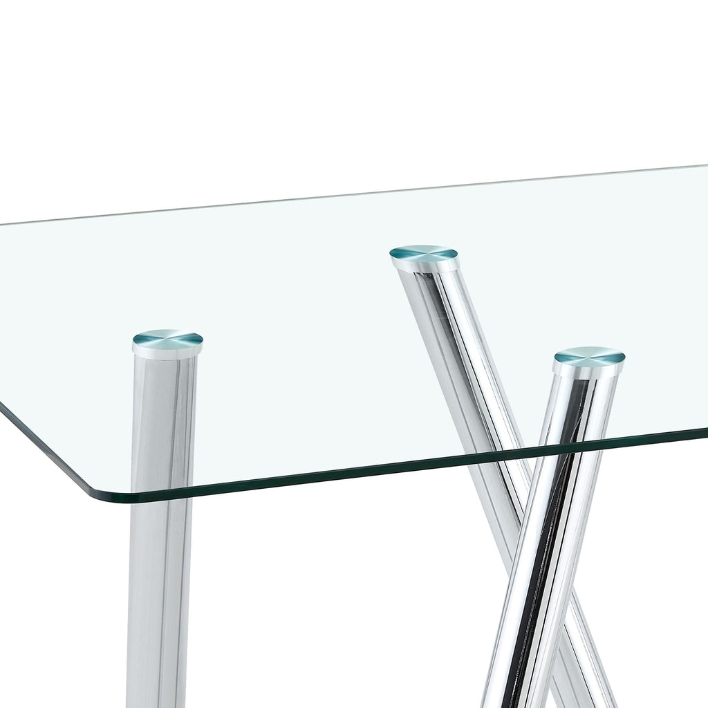 Dining Table with Transparent Tempered Glass Surface – Pearl Silver or Gold