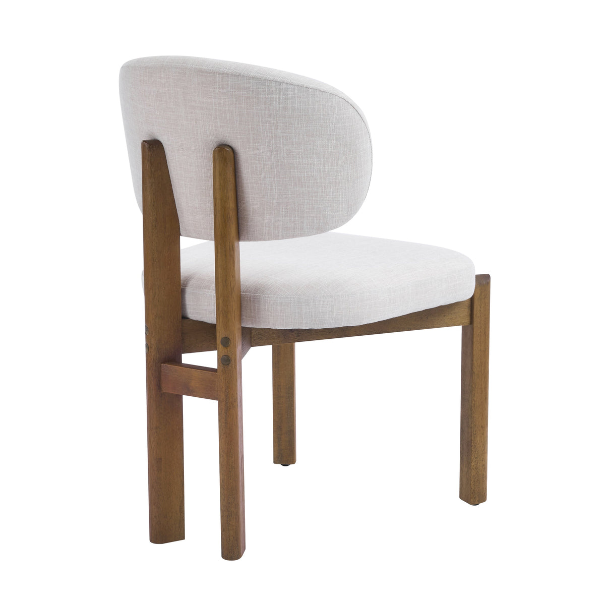 Beige Upholstered Mid-Century Dining Chair with Walnut Frame - Beige