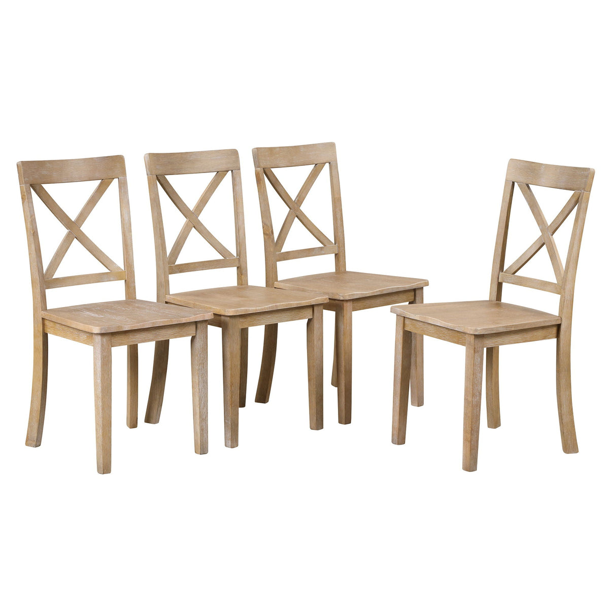 Modern Dining Table Set for 4 with Curved Back Chairs - Beige or Light Brown