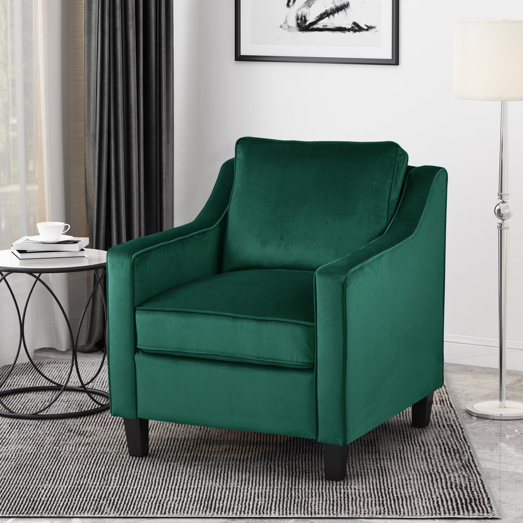 Green Velvet Upholstered Club Chair with Upholstered Velvet - Green