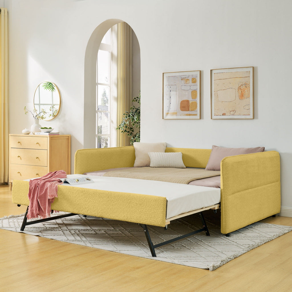 Upholstered Daybed With Pop Up Trundle - Fabric Trundle Bed in Multiple Colors