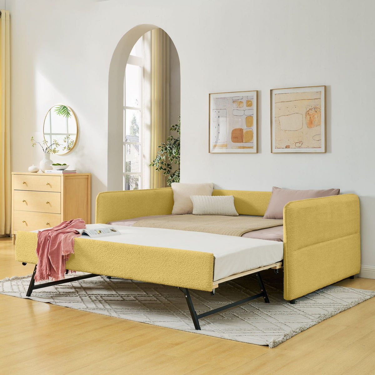 Upholstered Daybed With Pop Up Trundle - Fabric Trundle Bed in Multiple Colors
