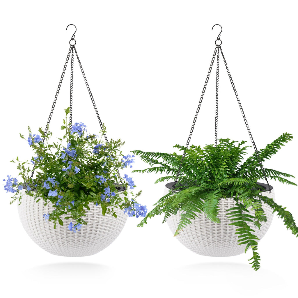 Self Watering Hanging Planter with Water Level Indicator - White, Black, or Dark Brown