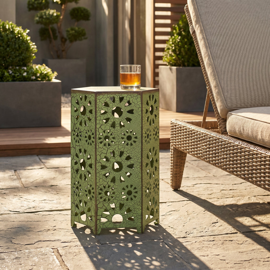 Galore 14" Side Table with Sunburst Cut Out Design - Green or Teal