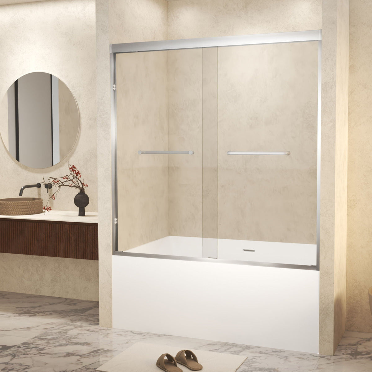 Double Sliding Shower Door with Explosion Proof Film - Black, Gray, or Dark Gray