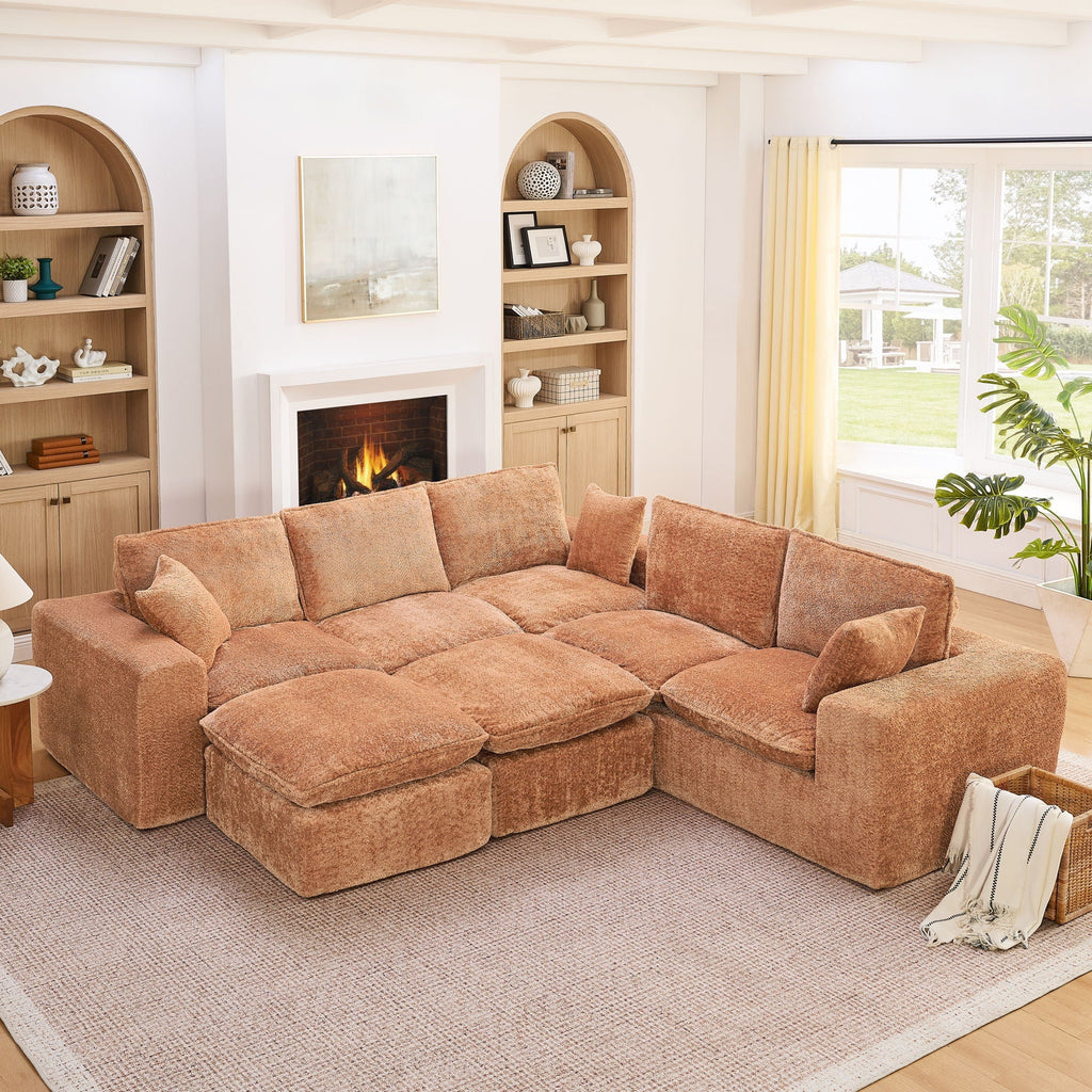 Sectional Sofa with Moveable Ottoman and Modular Design - Multiple Colors