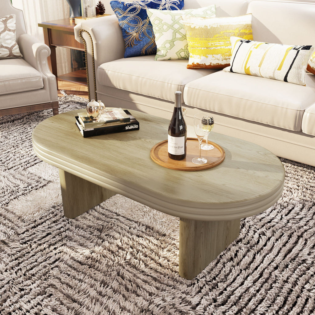 Oval Fluted Coffee Table with Fluted Detail - Natural