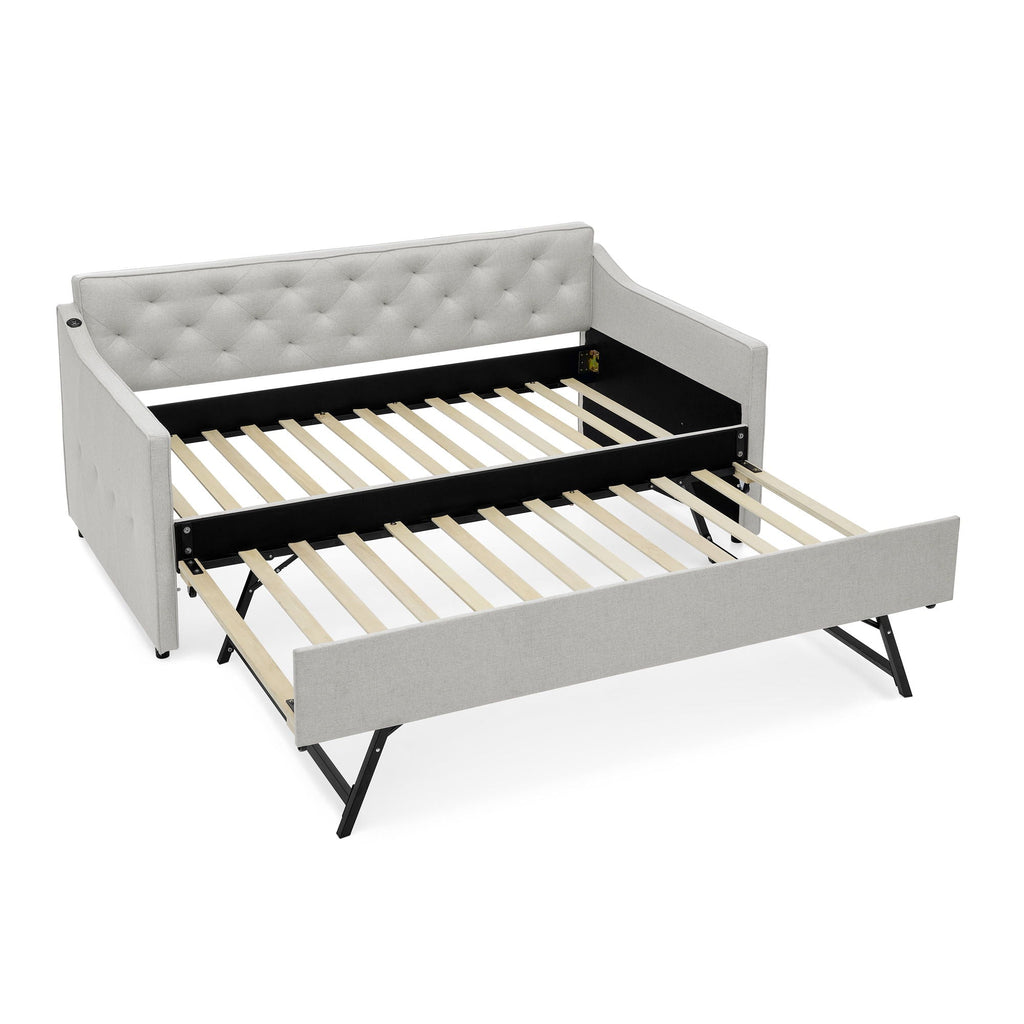 Twin Trundle Bed with Pop Up Trundle and USB Charging Armrest - Multiple Colors