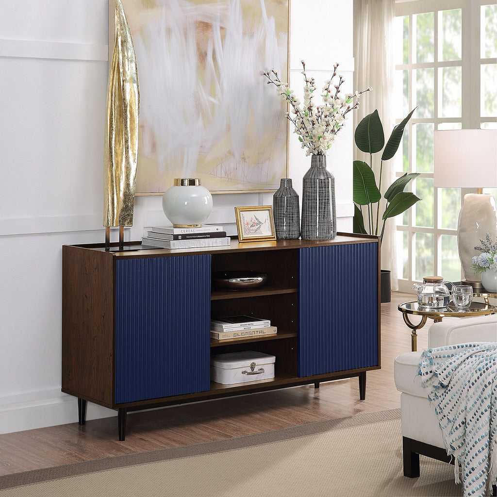 Fluted Sideboard with Adjustable Storage - Black or Blue
