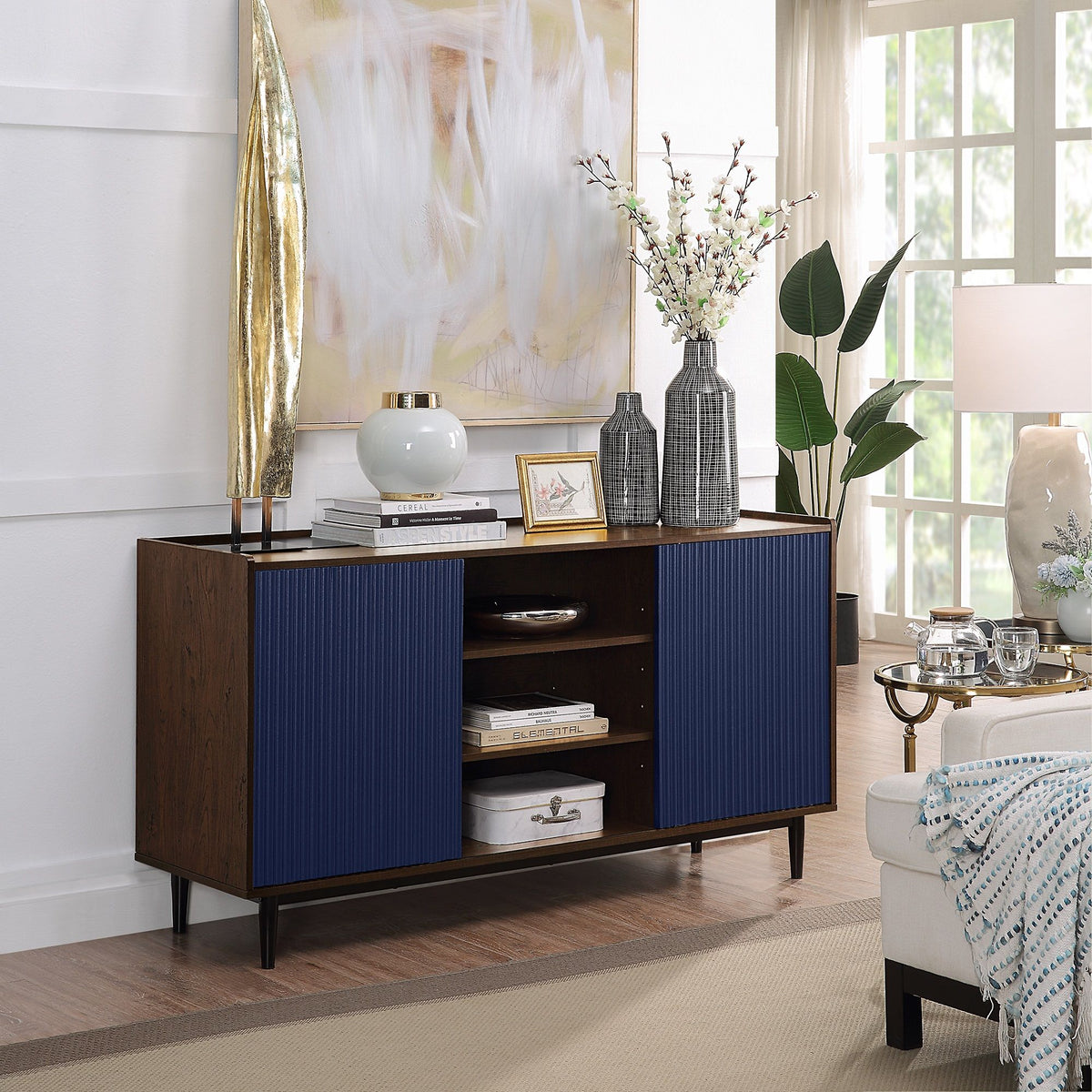 Fluted Sideboard with Adjustable Storage - Black or Blue