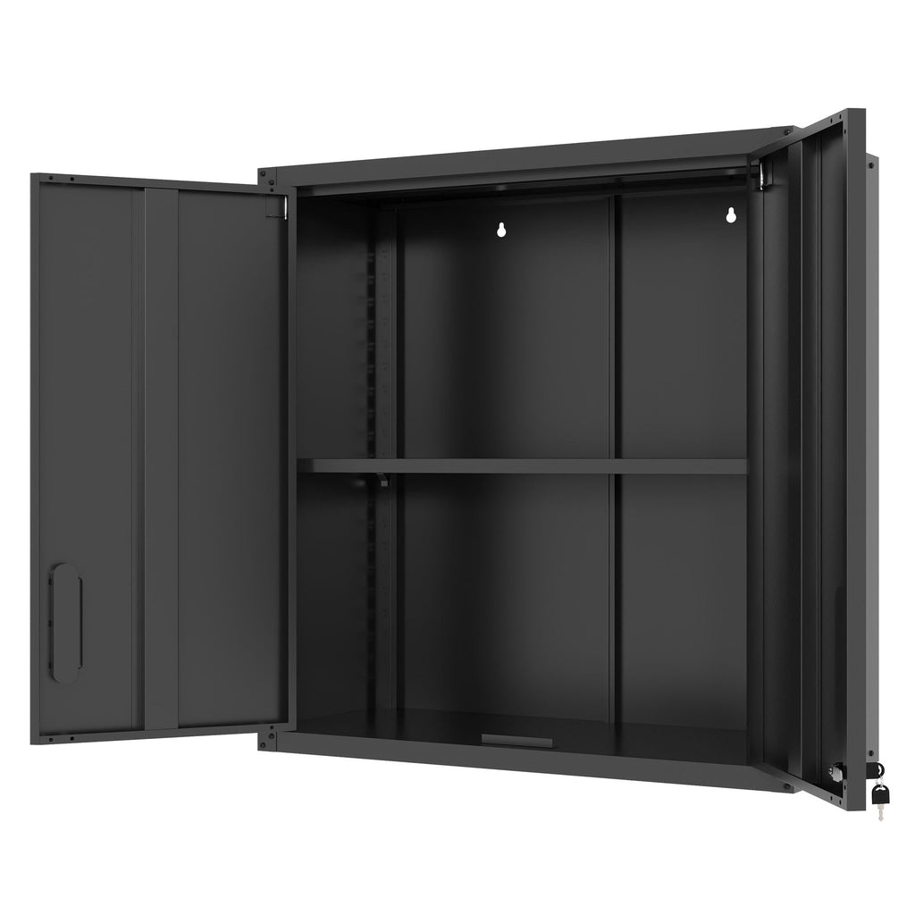 Metal Wall Mounted Tool Storage Cabinet with 2 Locking Doors and Adjustable Shelf - Gray or Black