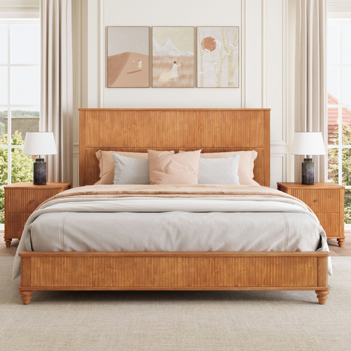 Platform Bed Frame with Tall Headboard - Solid Wood, Queen & King Sizes