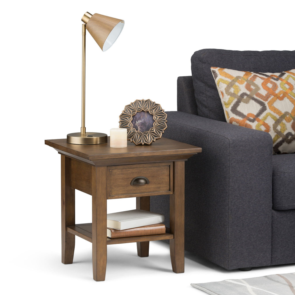 Solid Wood End Table with Storage Drawer - Light Brown